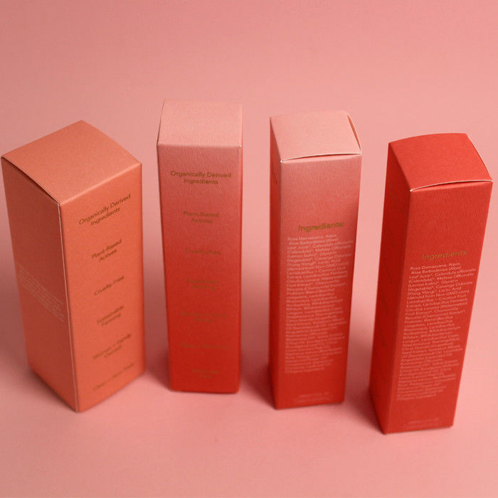 Custom Cosmetic Packaging Boxes Matte Gold Logo Pink Red Texture Paper