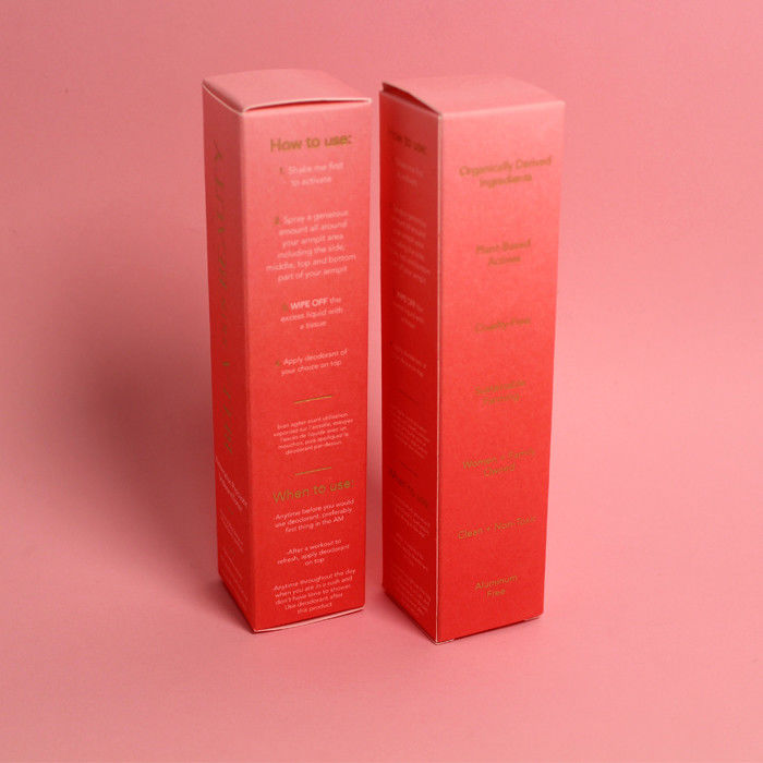 Custom Cosmetic Packaging Boxes Matte Gold Logo Pink Red Texture Paper