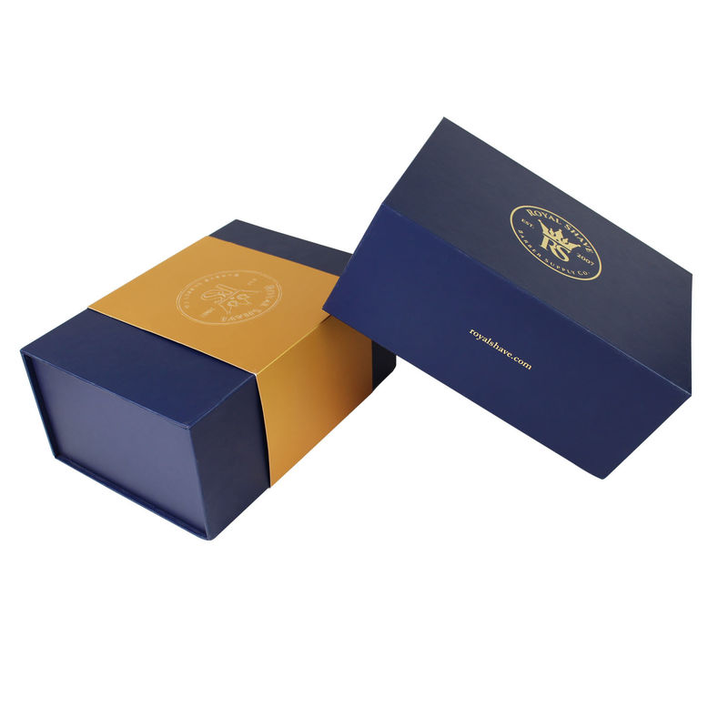 Embossed Sleeve Cosmetic Packaging Box Collapsible Rigid Blue Gold