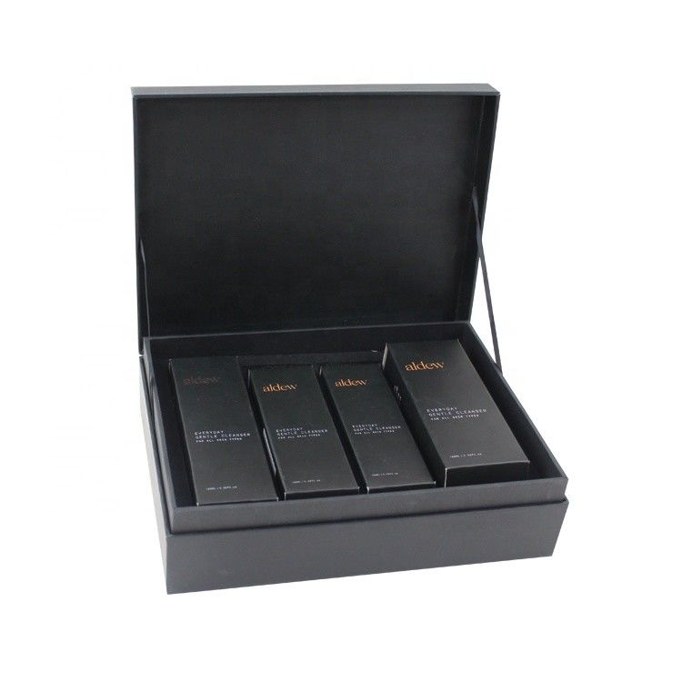 Black Rigid Cardboard Cosmetic Packaging Box Custom Lip Kit Boxes Rose Gold Foil Logo
