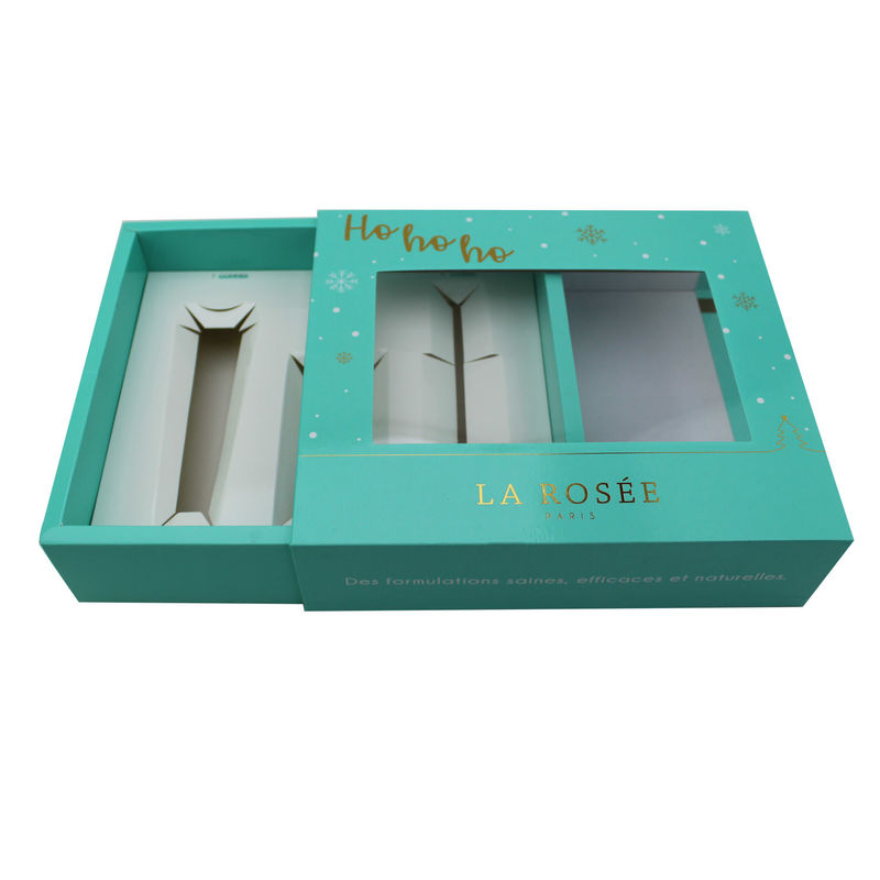 Sliding Green Color Cosmetic Packaging Box With Display Window