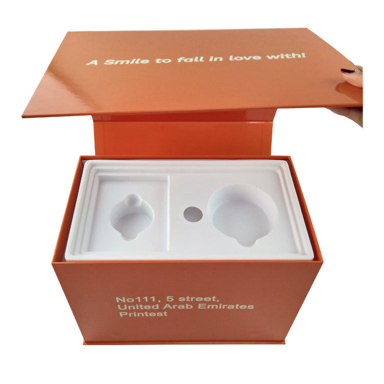 Orange Rigid Cardboard Gift Box Teeth Whitening Magnetic With Blister Holder