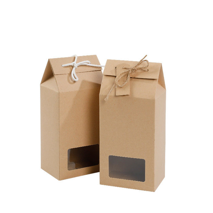 Eco Friendly Tea Food Packaging Box With Window Rope Handle