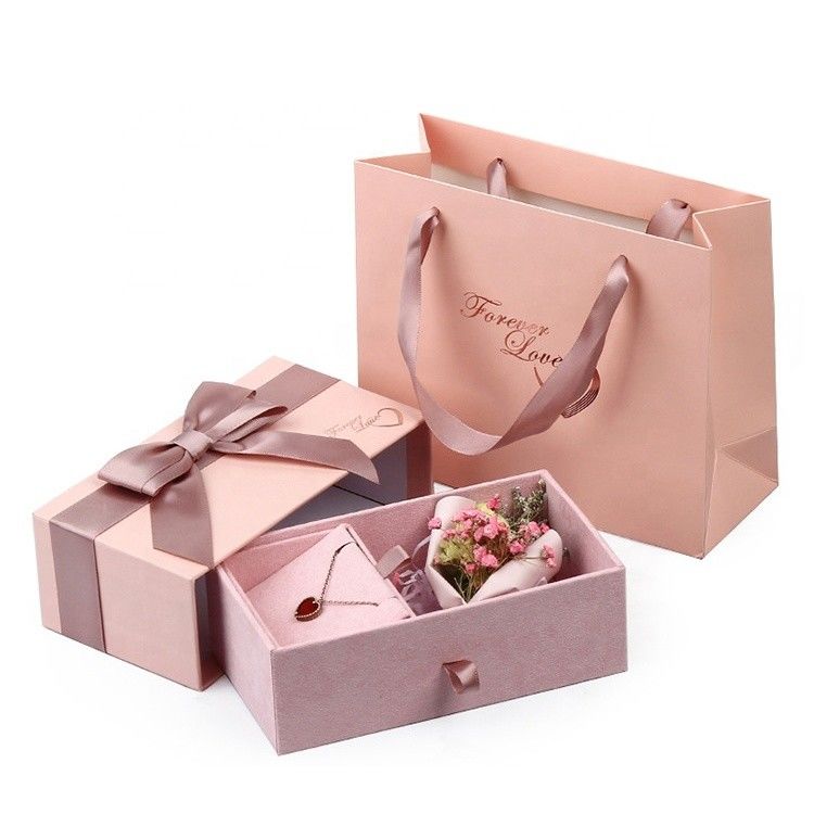 Pink Blue Jewelry Packaging Box Bags Necklace And Earring Gift Box