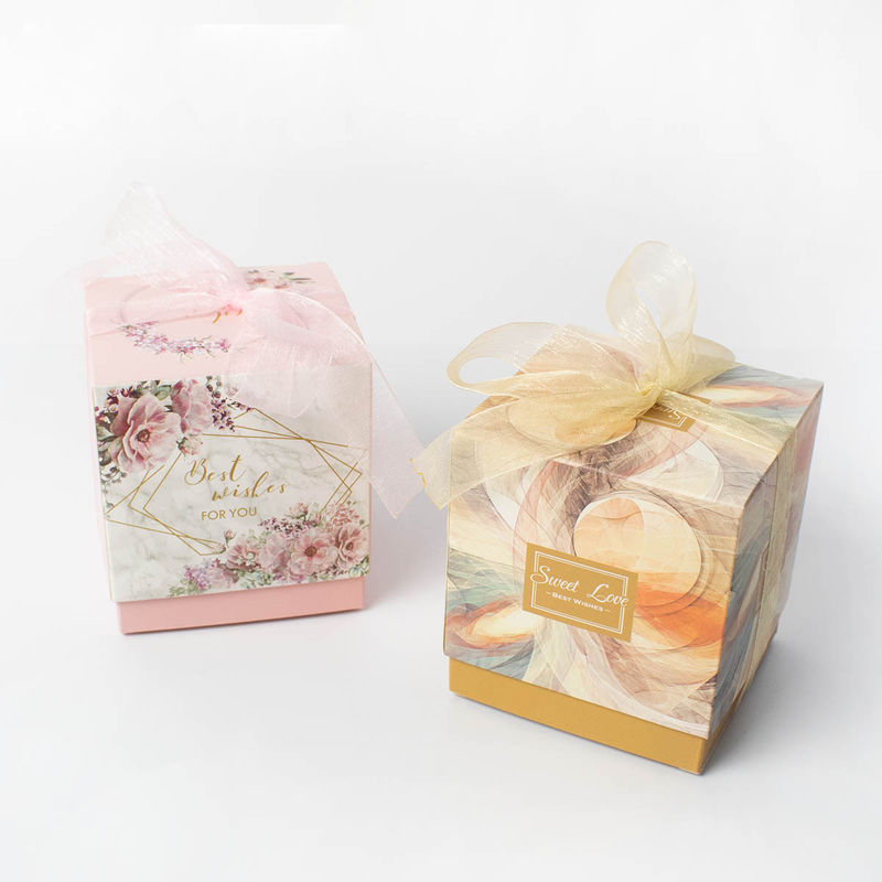 Handmade Small Wedding Jewelry Packaging Box With Pink Ribbon