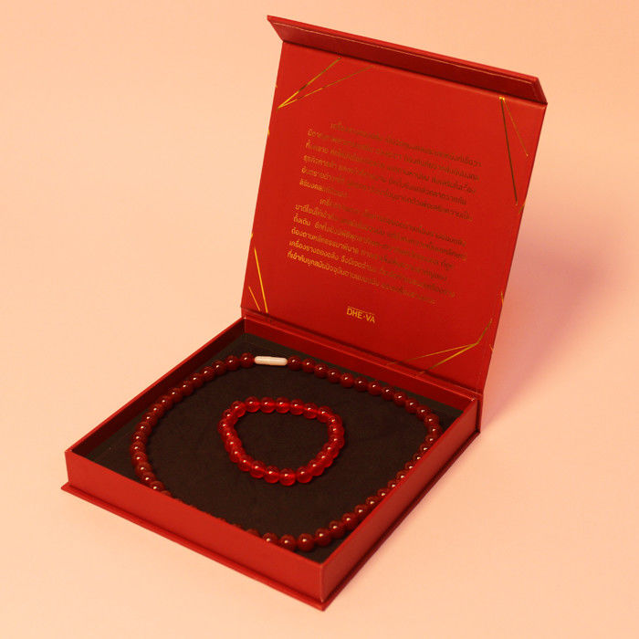 Magnetic Necklace Jewelry Packaging Box Red Gold Foil