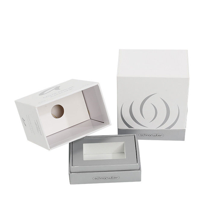 Rigid Cardboard Purfume Packaging Box White Silver Two Pieces