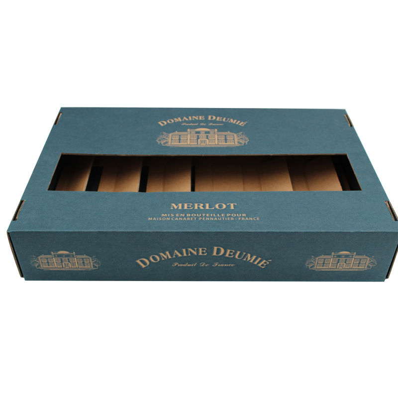 Strong Custom Mailer Boxes Printed Solid Blue For 6 Pack Wine Glass Bottle