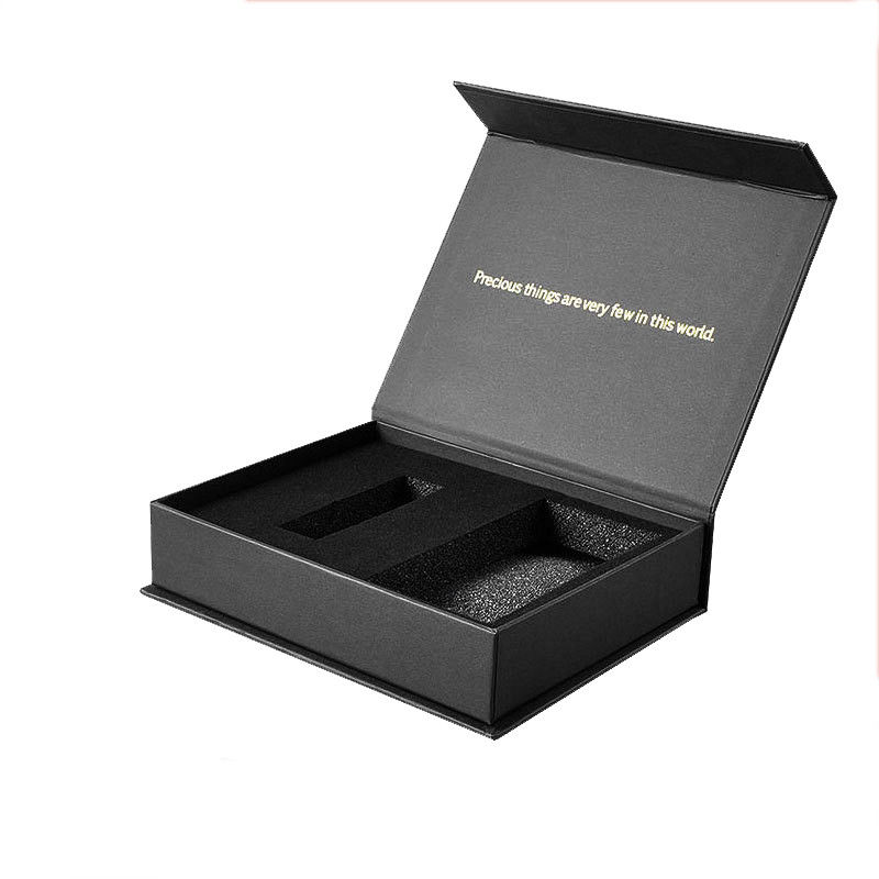 Custom Retail Solid Magnetic Gift Box Black Velvet Foam Inserts