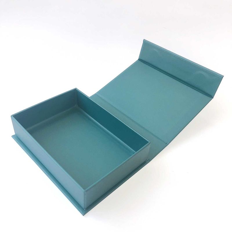 Rectangle Blue Solid Magnetic Gift Box With Ribbon