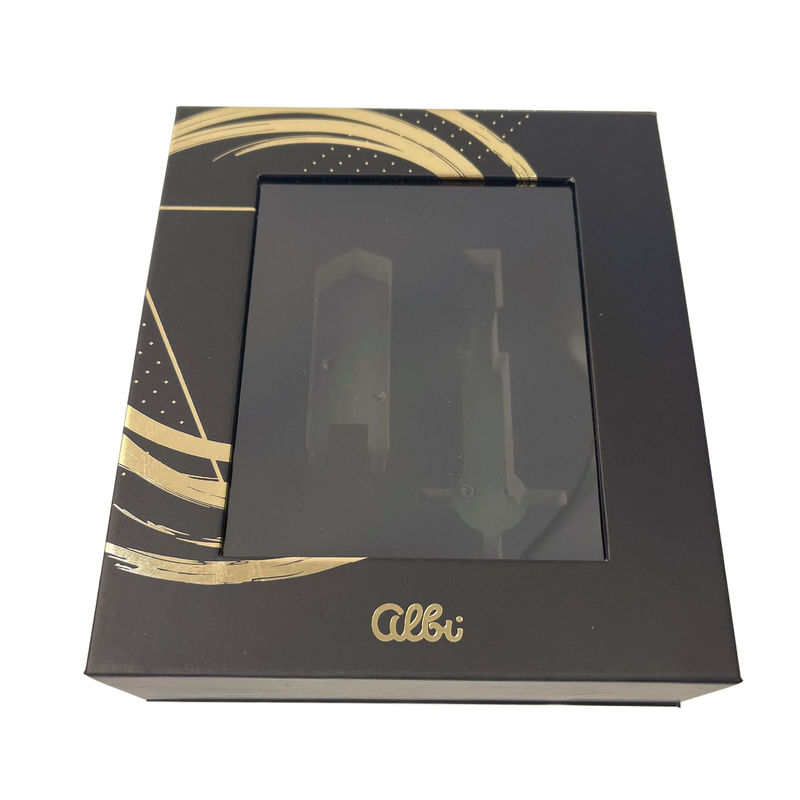 Custom Black Solid Magnetic Gift Box Packaging With Clear Window Foam Insert
