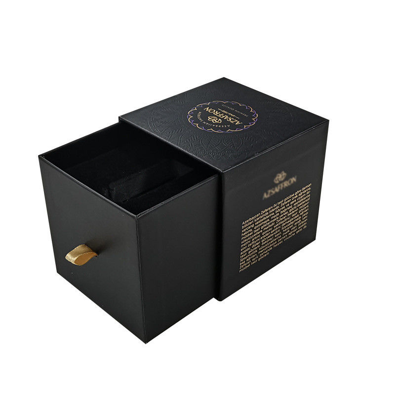 Creative Black Scented Rigid Candle Boxes With Golden Paper Custom Printing