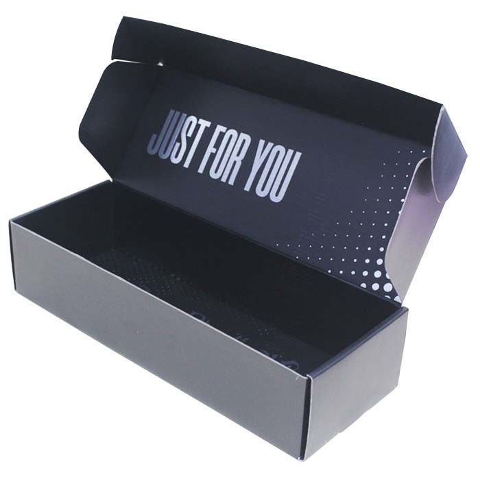 Black Flat Cardboard Mailer Boxes Custom Silver Foil Stamping Surface