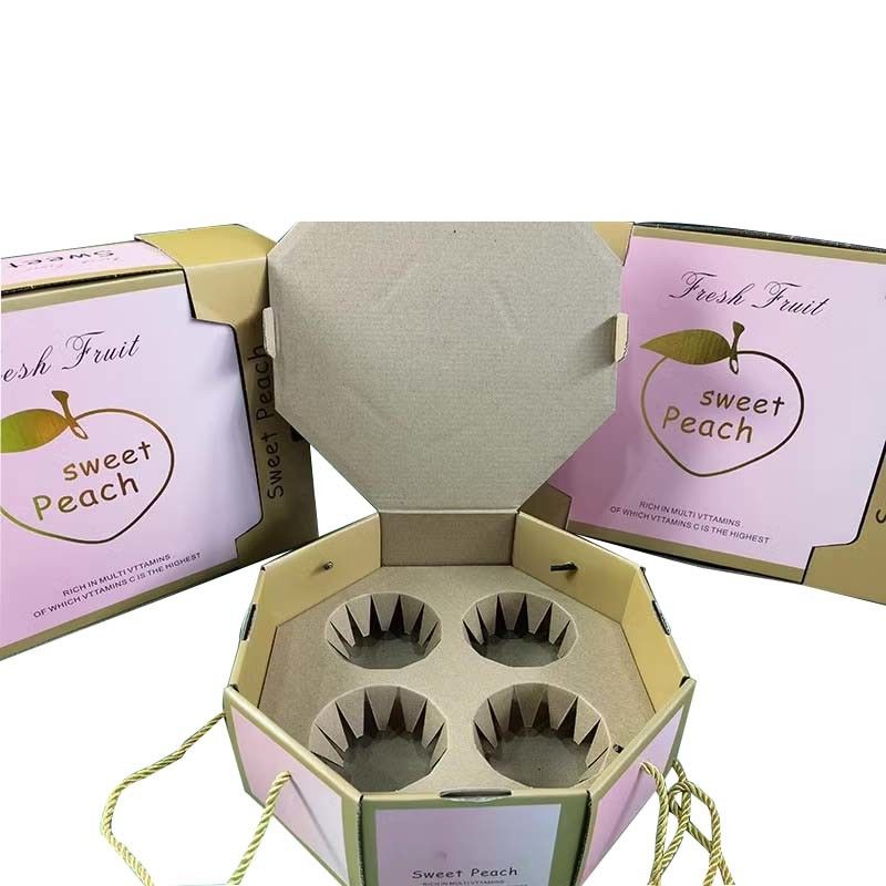 Peach Cardboard Fruit Tray Gift Pack Foldable With Foam Cardboard Insert