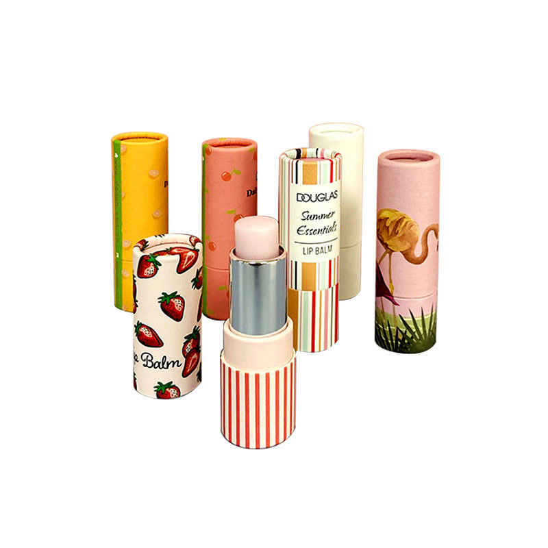 Recyled Lip Balm Tubes Cardboard Cylinder Packaging With Push Tab