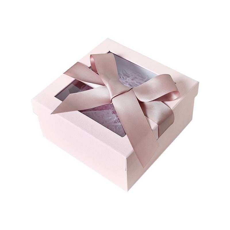 Customized Square Recentage Pink Gift Box With Ribbon