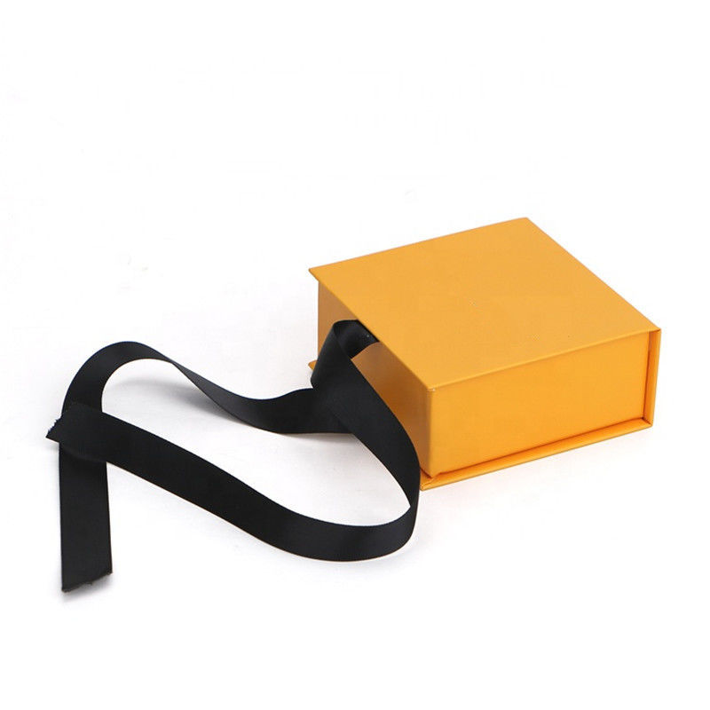 Simple Yellow Gift Box Black Satin Ribbon For Jewerly Earring Shipping