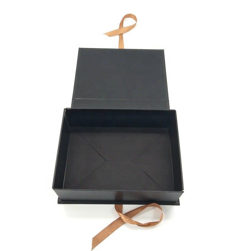 Customized Black Collapsible Gift Box With Ribbon
