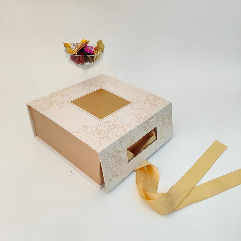 WaterProof Paper Gold Ribbon Cake Box With Window Food Grade