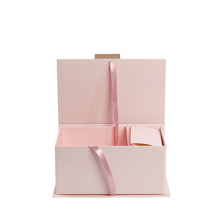Flowers Pink Foldable Gift Packaging Box With Ribbon Paper Bags