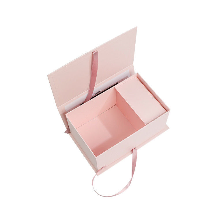 Flowers Pink Foldable Gift Packaging Box With Ribbon Paper Bags