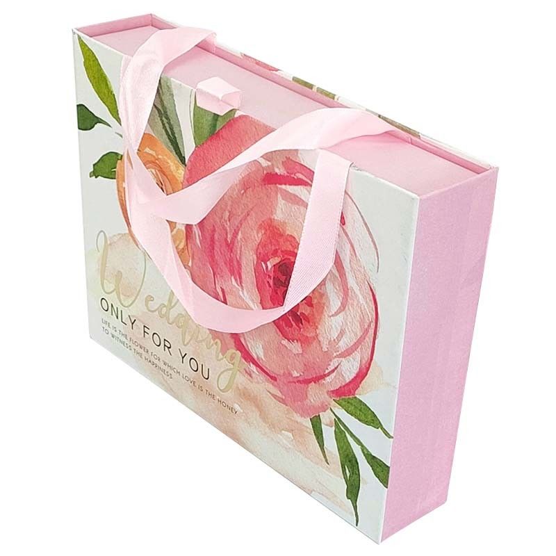 Paper Wedding Candy Gift Bag With Pink Ribbon Handle