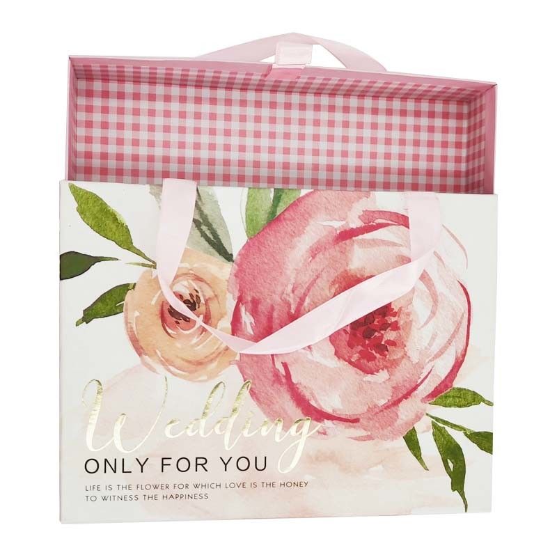 Paper Wedding Candy Gift Bag With Pink Ribbon Handle
