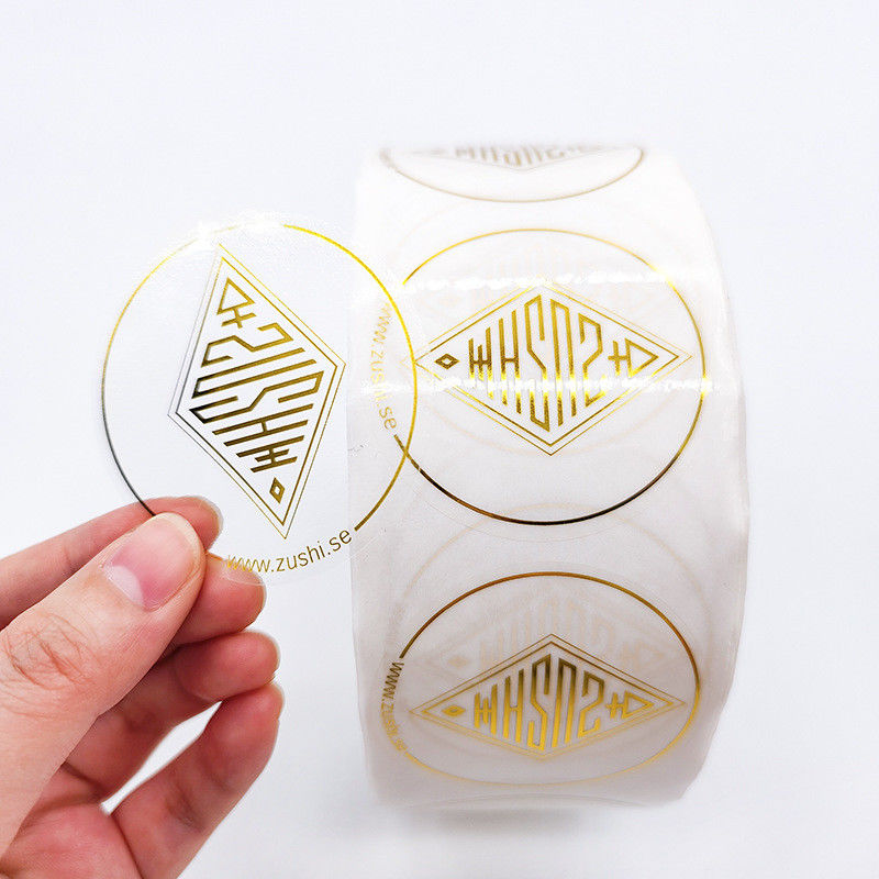 Transparent Waterproof Round Label Stickers Printing With Silver Golden Foil Text