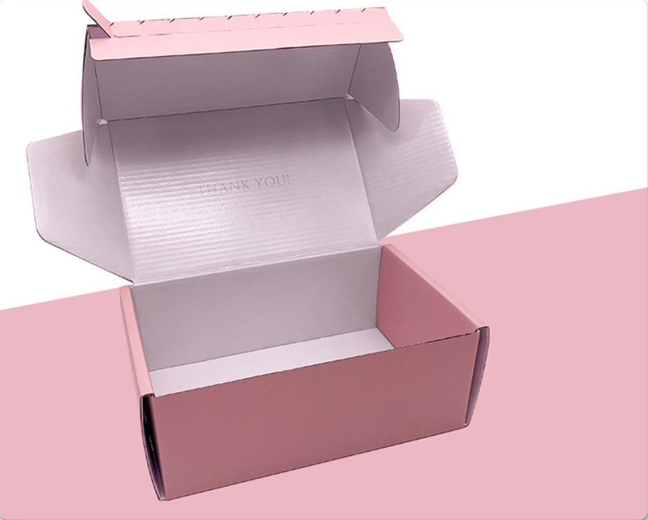 Pink Corrugated Card Packaging Apparel Gift Boxes With Tearing Off Tape