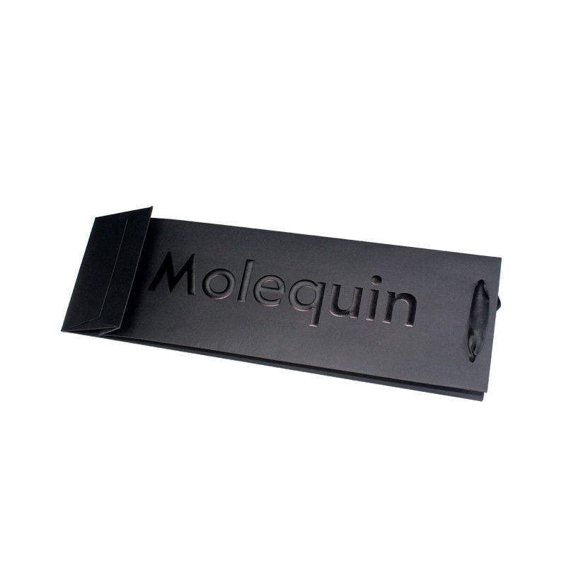 Custom Black Paper Shopping Bags With Ribbon Handles  Stylish Product Packaging Box Design