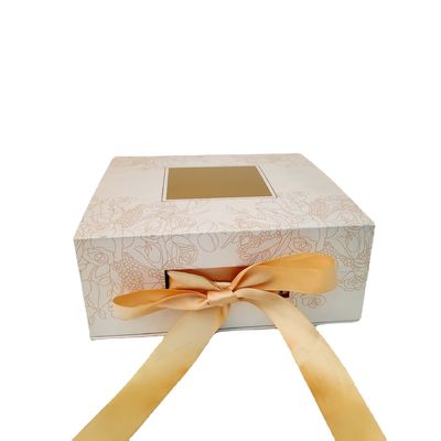 WaterProof Paper Gold Ribbon Cake Box With Window Food Grade