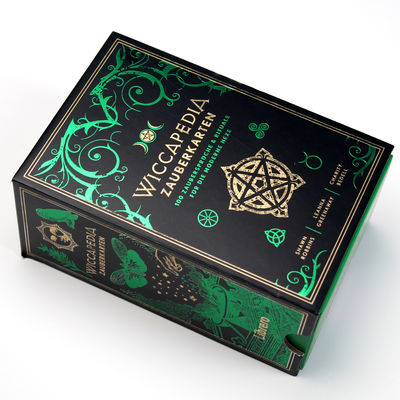Rigid Sliding Box Paper Packaging With Tray And Green Foil Stamping For Magic Cards