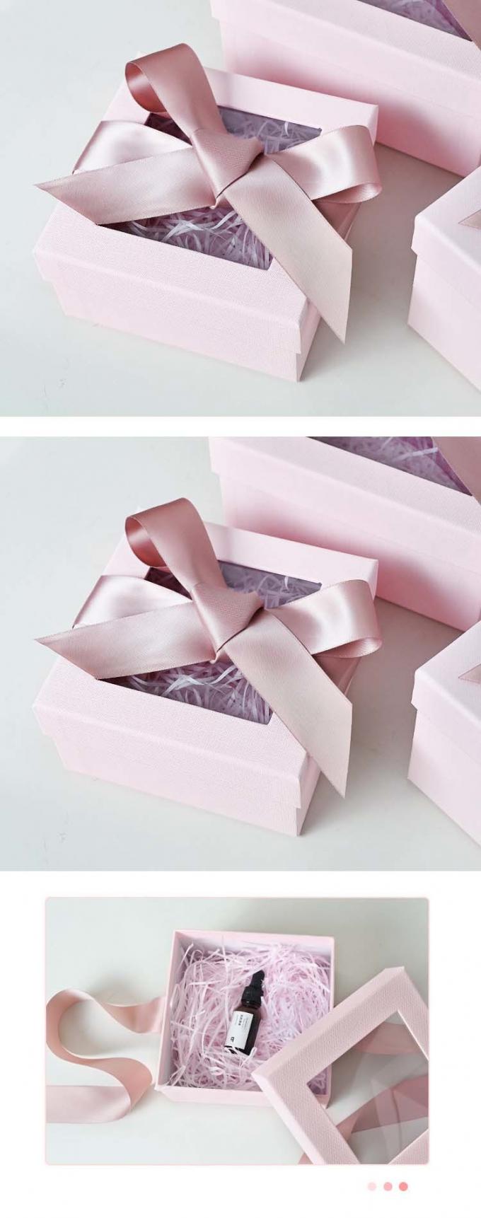 Customized Square Recentage Pink Gift Box With Ribbon 1