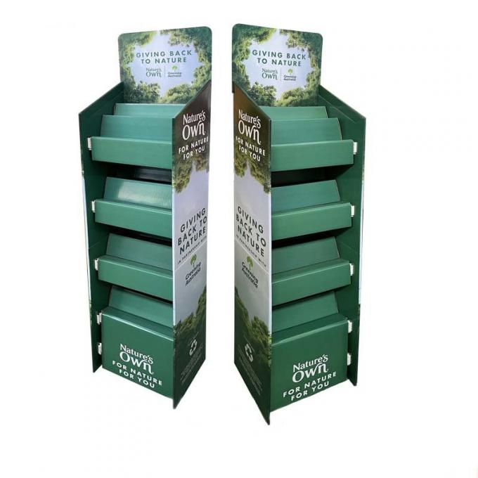 Green Cardboard Counter Display Stair Step Display With Plastic Piston Rod 0