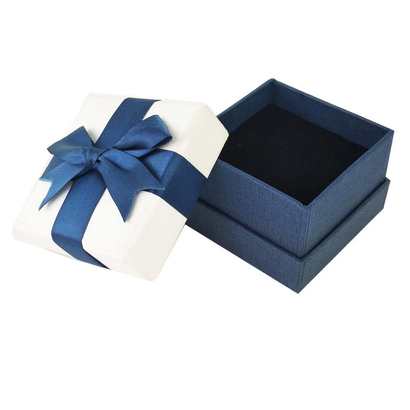 Standing Blue Jewelry Earring Gift Boxes Luxury Jewelry Box With Satin Ribbon