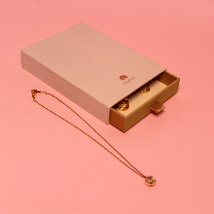 Small Cardboard  Slide Out Jewelry Boxes With Pink And Golden Foil Logo