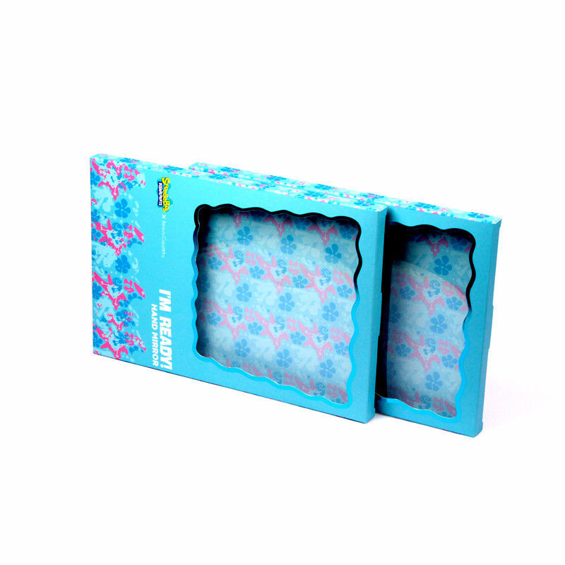 Custom Blue Paper Gift Box Packaging with Clear Window for Cosmetic Mirror