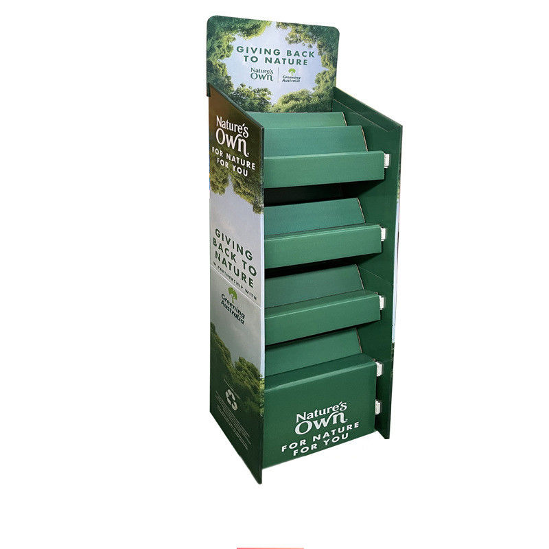Green Cardboard Counter Display Stair Step Display With Plastic Piston Rod