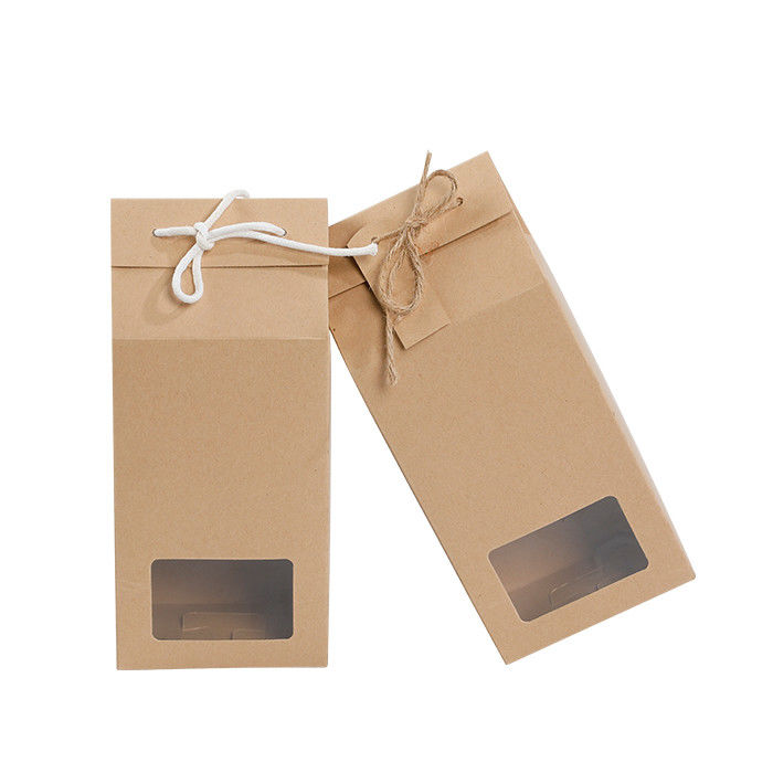 Eco Friendly Tea Food Packaging Box With Window Rope Handle