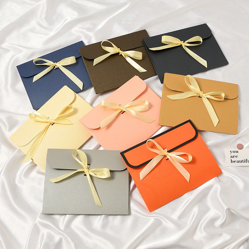 Paperboard Envelope Custom Paper Pouch With Ribbon Closure