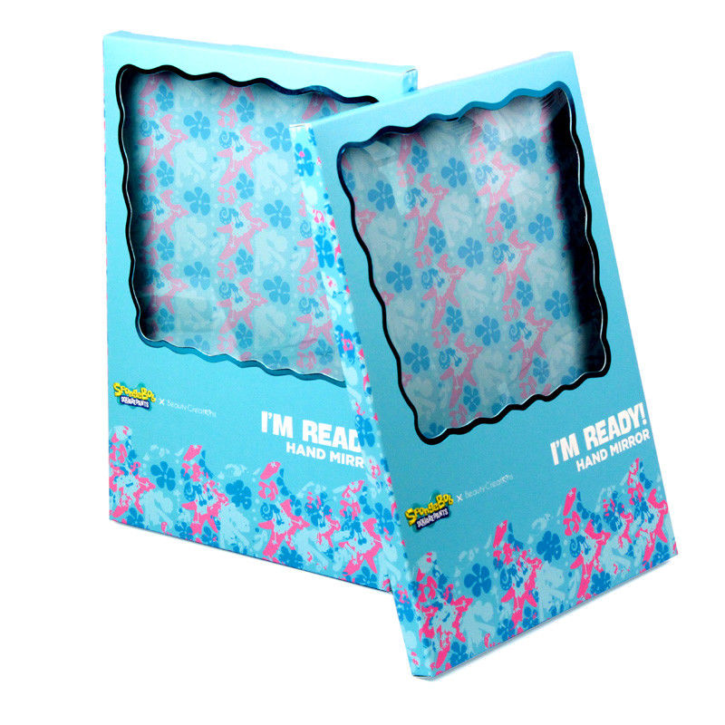Custom Blue Paper Gift Box Packaging with Clear Window for Cosmetic Mirror