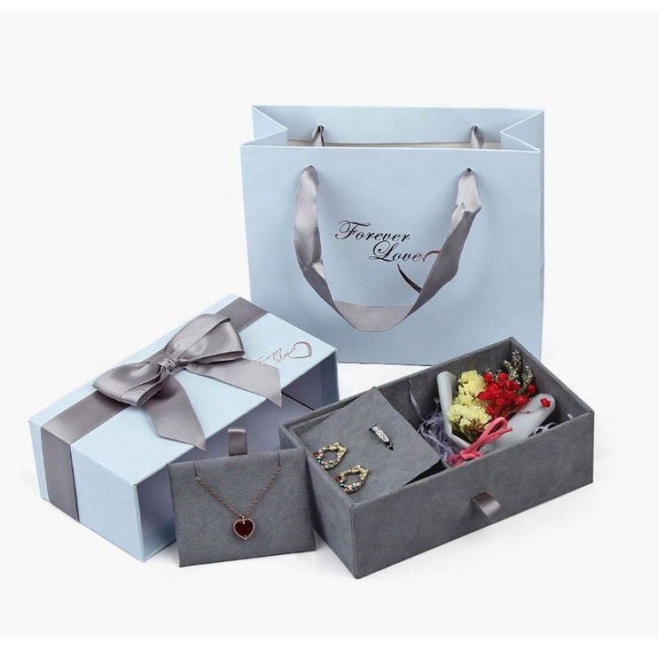Pink Blue Jewelry Packaging Box Bags Necklace And Earring Gift Box