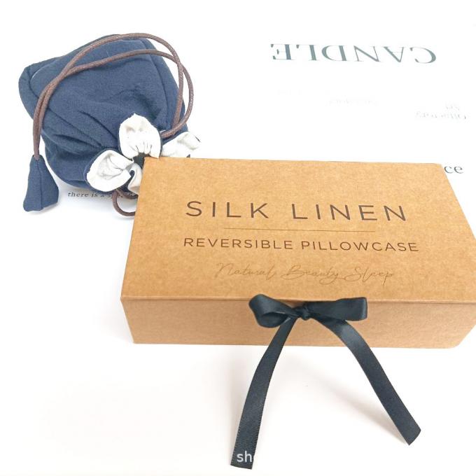 Eco Friendly Nature Cardboard Gift Box Black Printing Ribbon Closure 2