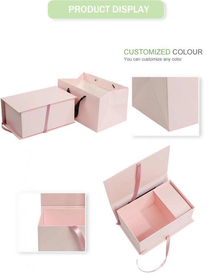 Flowers Pink Foldable Gift Packaging Box With Ribbon Paper Bags 0
