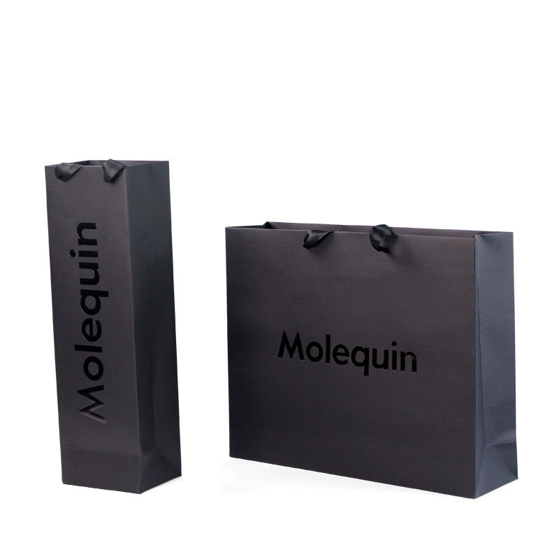 Custom Black Paper Shopping Bags With Ribbon Handles  Stylish Product Packaging Box Design