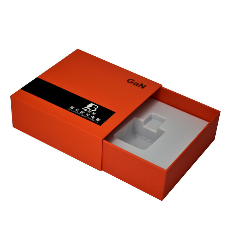 Orange Sliding Gift Packing Boxes With Custom Plastic Tray Insert