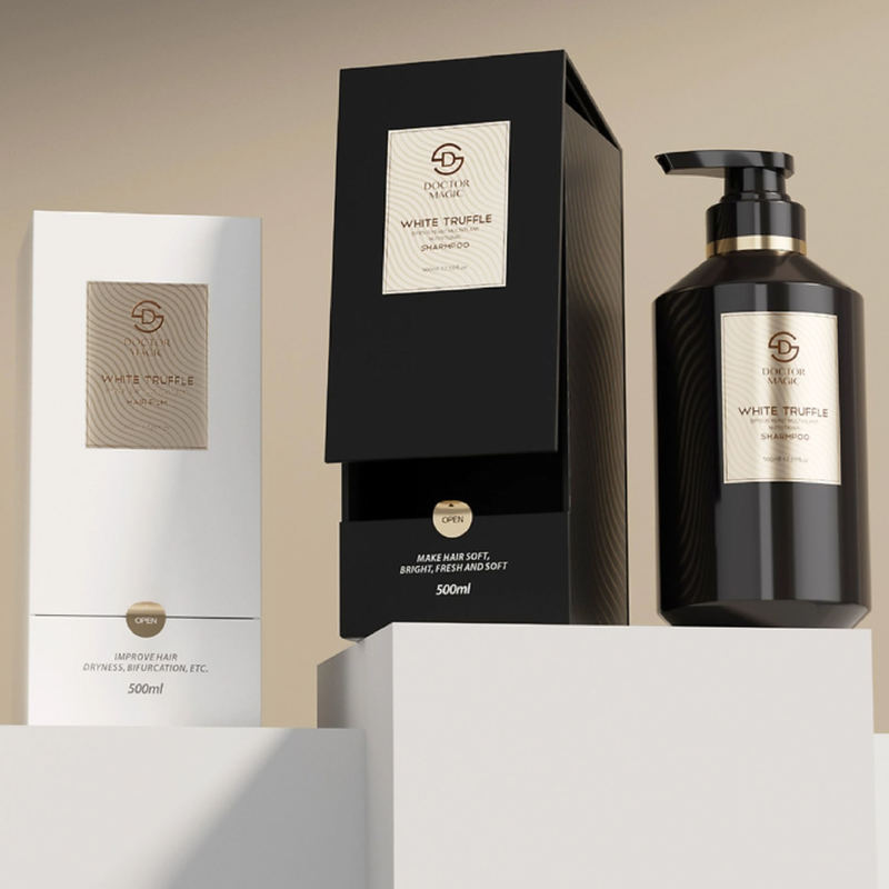 3 Bottle Rigid Roll on Perfume Box in Gold Black Luxury Cosmetic Packaging Box with Magnetic Closure