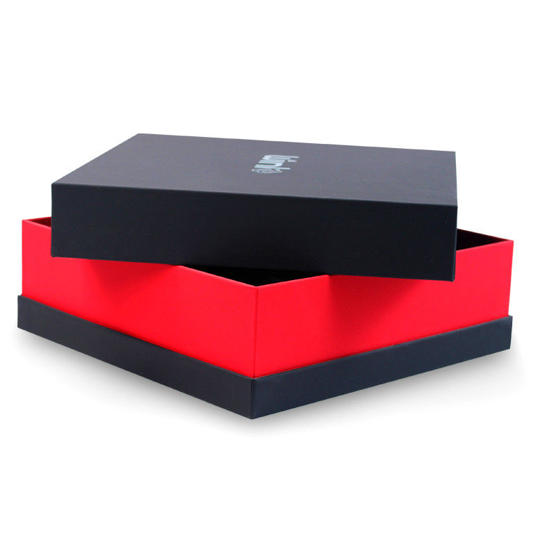 Custom red Cardboard Magnetic Gift Box with Luxury Black Lid Base wholesale