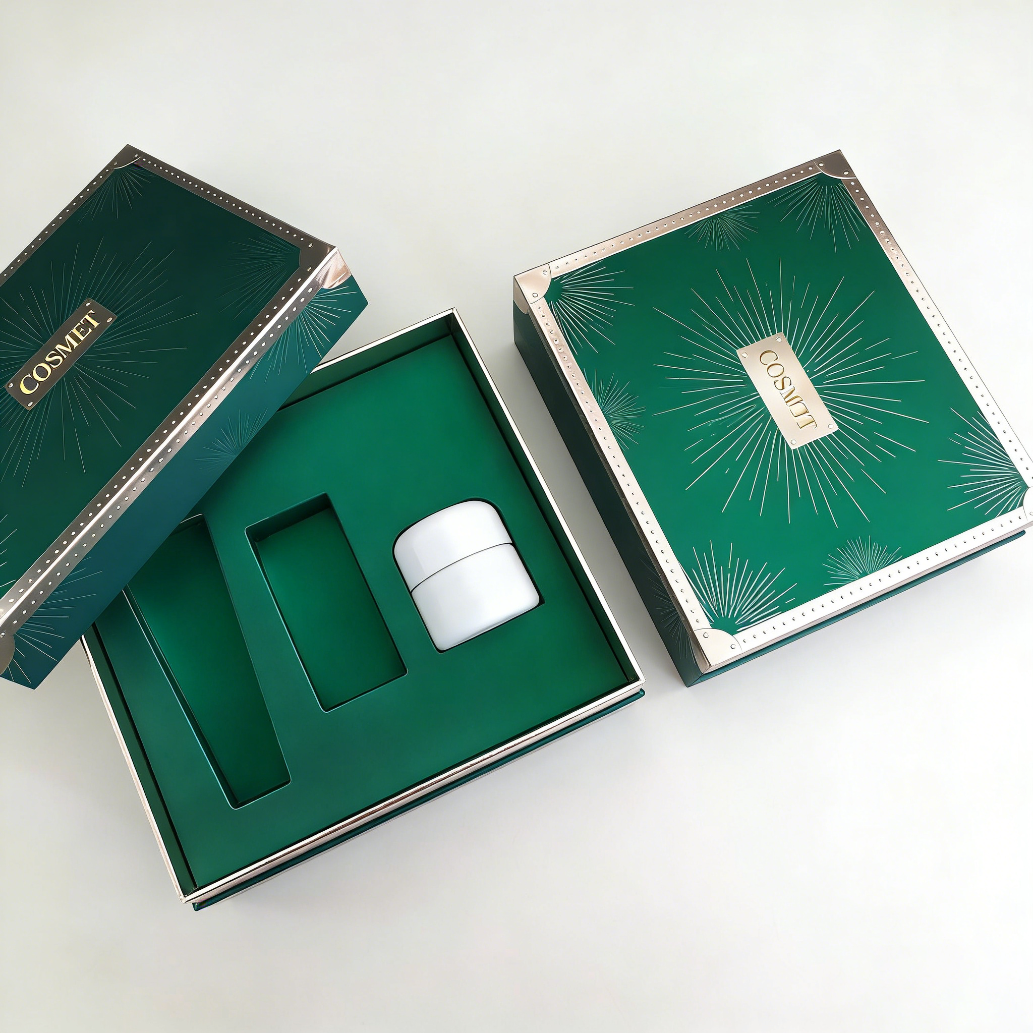Green Luxury Rigid Cosmetic Box Packaging Designed and Manufactured by a Custom Factory