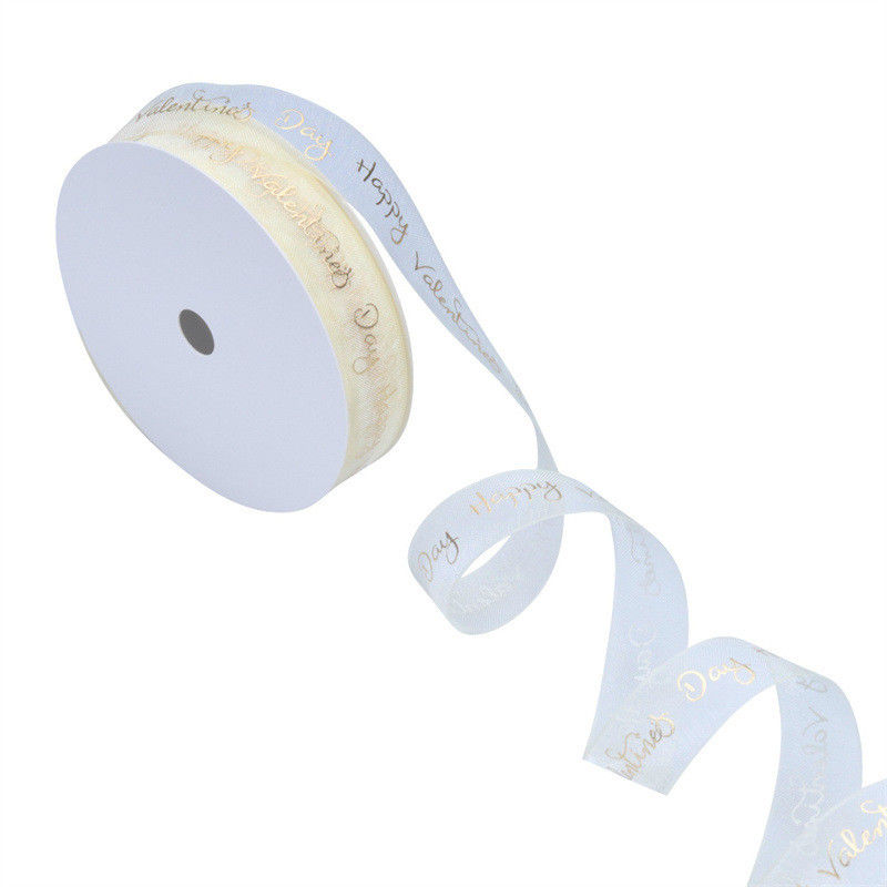 Custom Polyester Christmas Gold Wrapping Ribbon Riased Embossed Printed Rolls